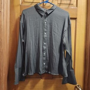 Free People Olive Green Button Down Blouse with Large Cuff